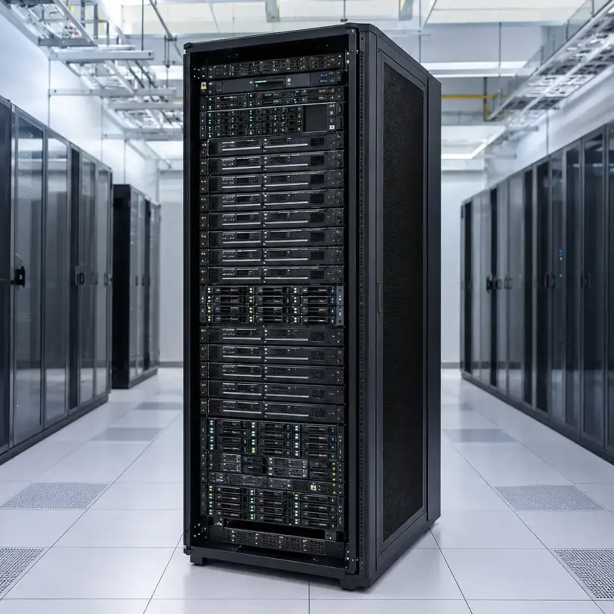 Server หลายเครื่องติดตั้งเต็มตู้ Rack ใน Data Center