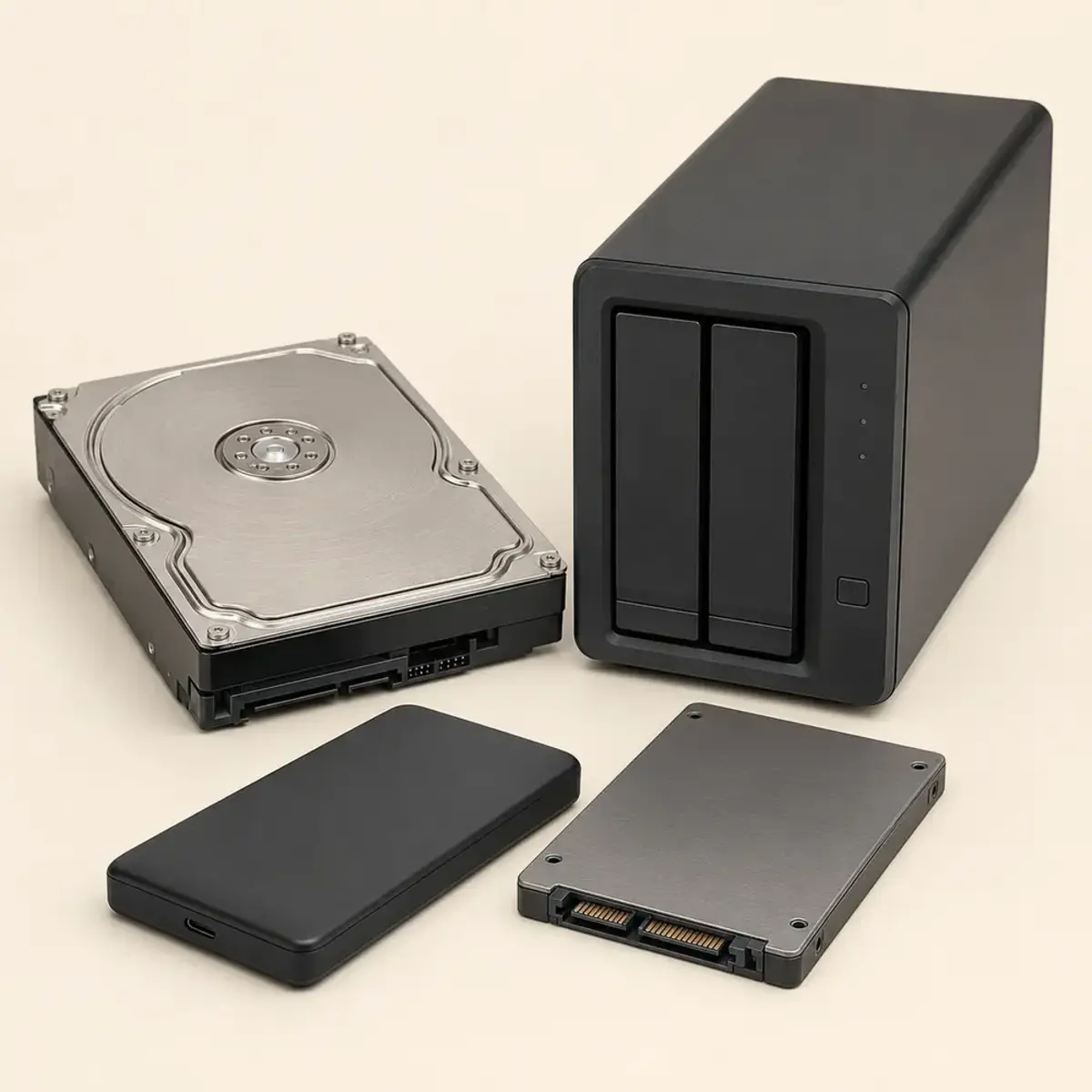 กลุ่มฮาร์ดดิสก์ SSD ไดรฟ์พกพา และ NAS