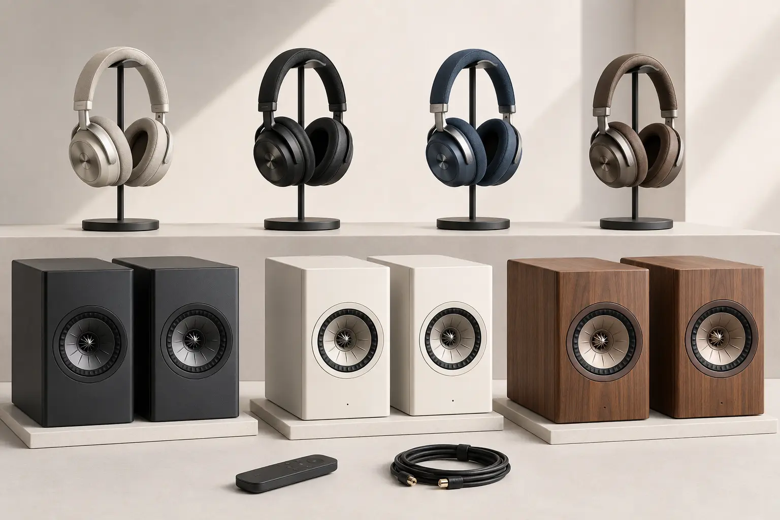 ภาพจำลองสินค้าแบบสมจริง หูฟัง Mu และลำโพง Wireless สำหรับรับซื้อ KEF สำหรับหน้ารับซื้อ KEF