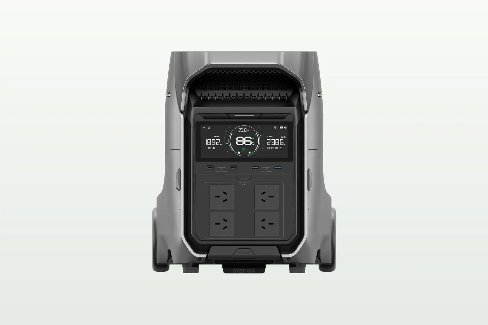 EcoFlow DELTA Pro 3 ของจริง มุมด้านหน้า เห็นพอร์ตและล้อครบ กลุ่ม Power Station