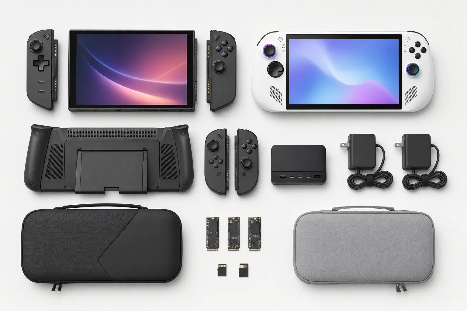 ภาพจำลองสมจริง Legion Go พร้อม Controller, Dock, Charger และ Case สำหรับหน้ารับซื้อ Lenovo Legion Go