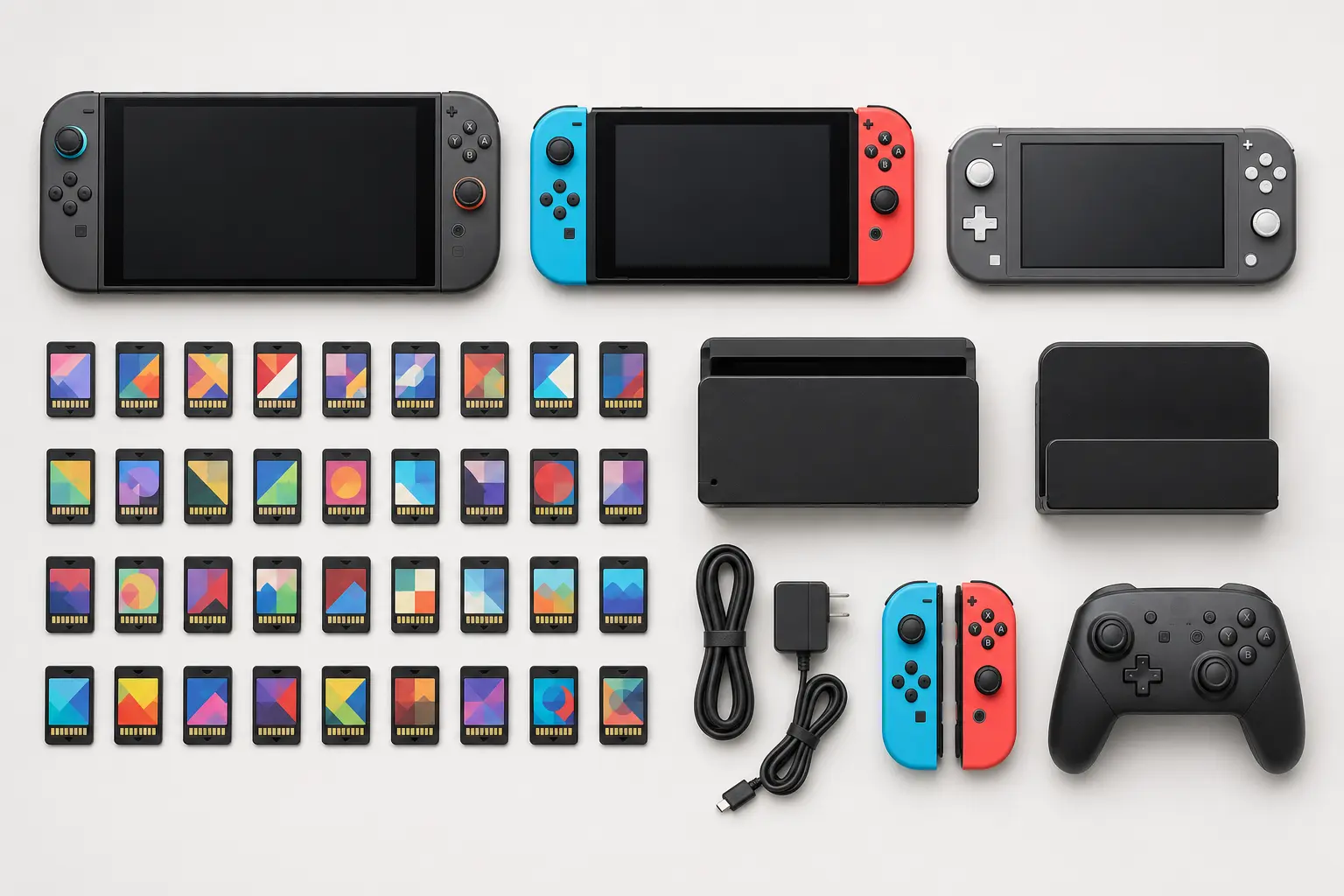 ภาพจำลองสมจริงเครื่อง Nintendo พร้อมตลับเกมจำนวนมาก สำหรับหน้ารับซื้อ Nintendo