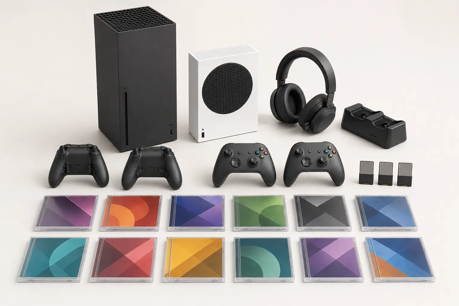 ภาพจำลองสมจริงชุด Xbox, Elite Controller, Storage Expansion และแผ่นเกม สำหรับหน้ารับซื้อ Xbox