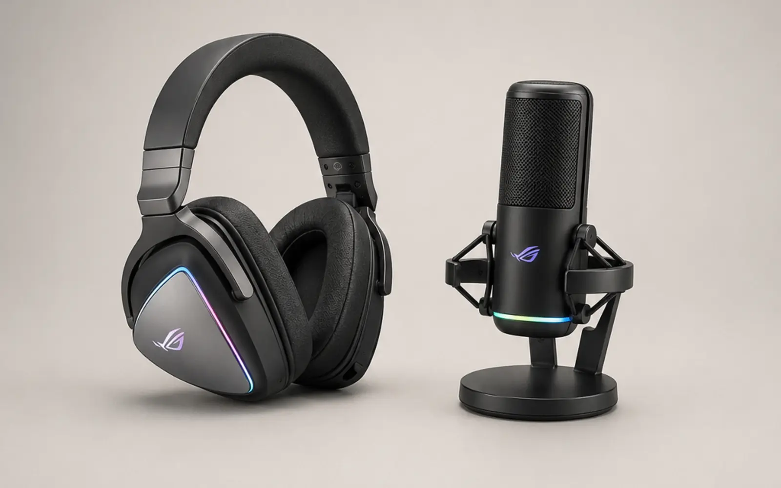 ภาพจำลองสินค้าแบบสมจริงหูฟังและไมโครโฟน ASUS ROG จัดวางเต็มสัดส่วน สำหรับหน้ารับซื้อ ASUS ROG Gaming Gear