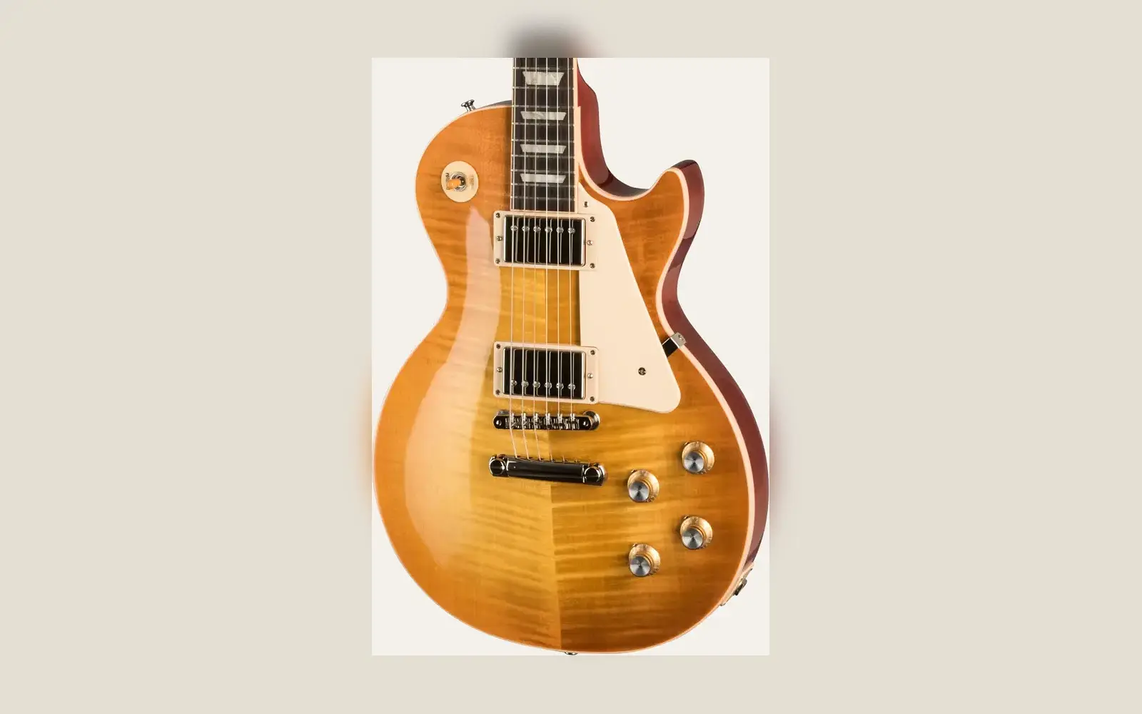 ภาพถ่ายจริงบอดี้ Gibson Les Paul เห็นลายไม้ ปิกอัพ บริดจ์และชุดควบคุมชัดเจน สำหรับหน้ารับซื้อ Gibson