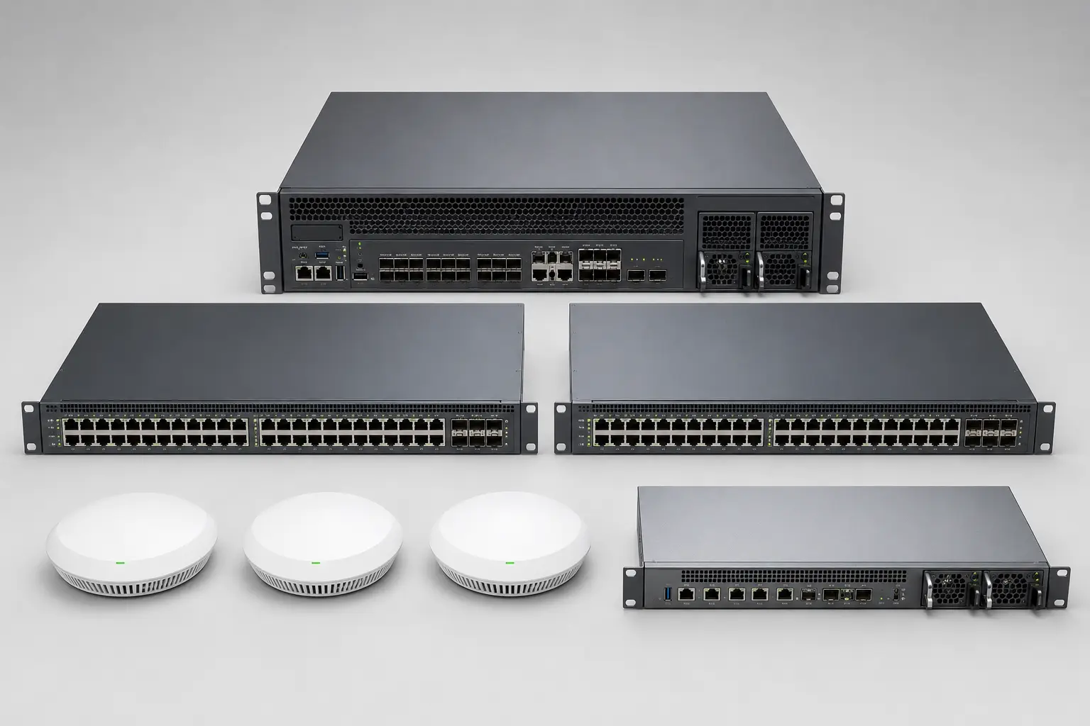 ภาพจำลองสมจริง Firewall, FortiSwitch, Access Point และ Analyzer ระดับองค์กร สำหรับหน้ารับซื้อ Fortinet Enterprise