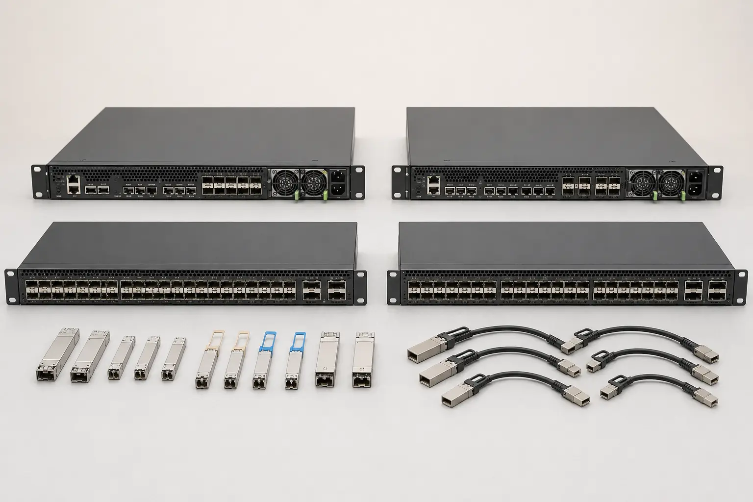 ภาพจำลองสมจริง MikroTik Enterprise Router, Switch และ Optical Module สำหรับหน้ารับซื้อ MikroTik Enterprise