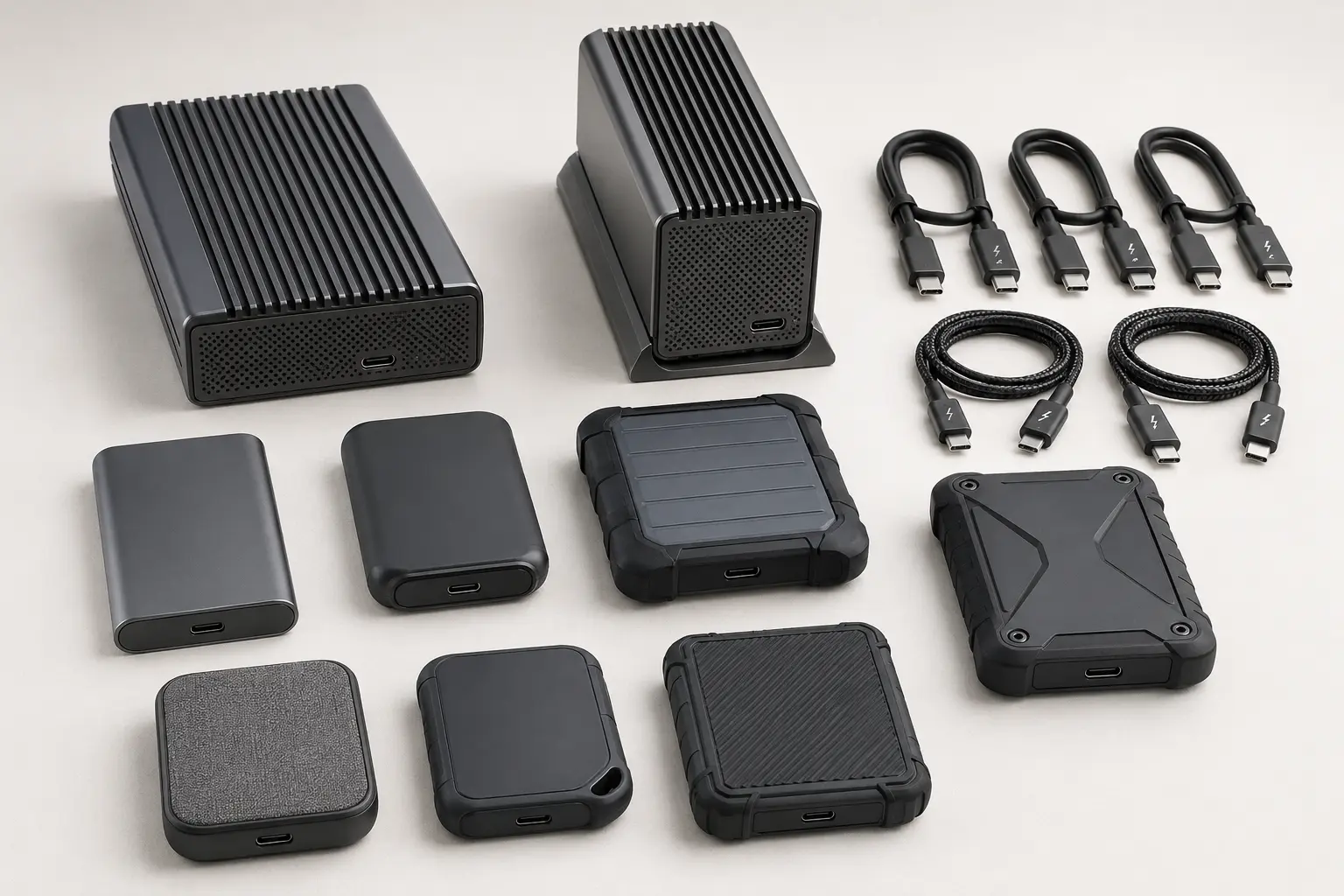 ภาพจำลองสมจริง Portable และ Professional SSD พร้อมสายเชื่อมต่อ สำหรับหน้ารับซื้อ SanDisk Storage