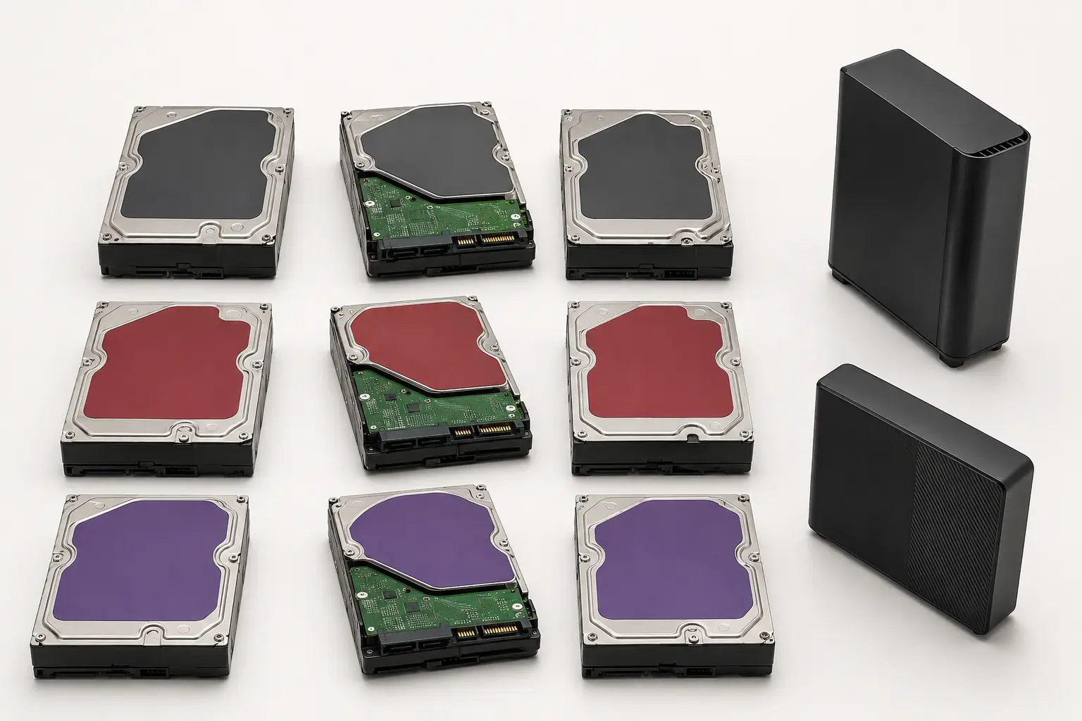 ภาพจำลองสมจริงฮาร์ดดิสก์ Seagate หลาย Workload จัดเรียงเต็มสัดส่วน สำหรับหน้ารับซื้อ Seagate