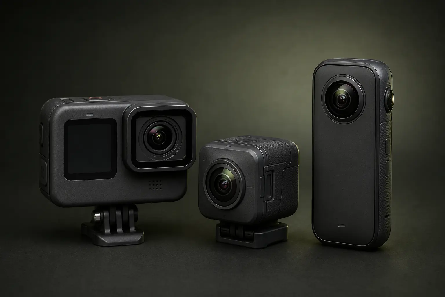 ภาพจำลองสมจริง Action Camera ที่มีขายในตลาดสามรูปแบบ สำหรับหน้ารับซื้อ กล้องและเลนส์